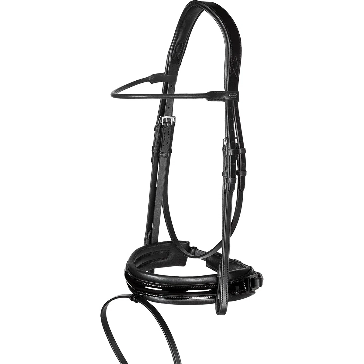 Trense anatomisch Motion Schwarz Lack breites RH mit Zaumhaken ~ Warmblut ~ (Loop)
