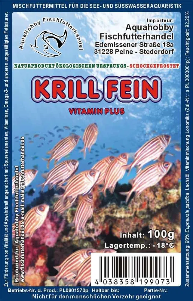 Krill fein 100 g Frostfutter – Premium Fischfutter für Meerwasser & Süßwasser – Proteinreiche Naturnahrung für Zierfische und Cichliden (70x100Gr)
