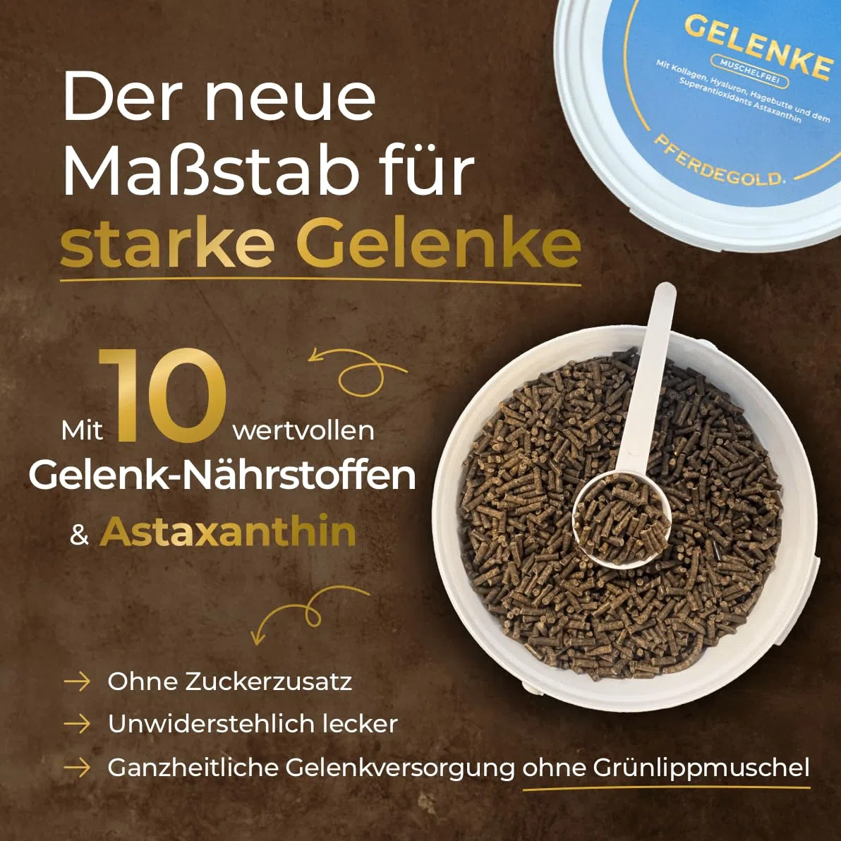 Gelenke Muschelfrei 1,5kg - Gelenk-Pellets ohne Muscheln | Mit Astaxanthin, Hyaluron, Kollagen & Spirulina - Natürlich & dopingfrei - Made in Germany