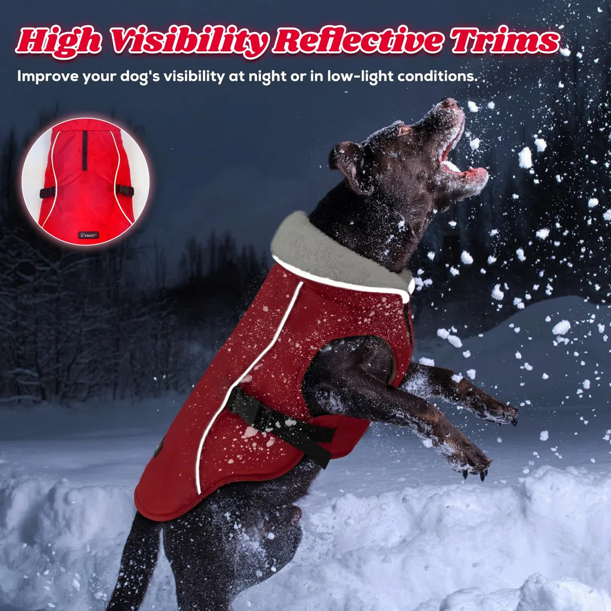 EMUST Hundemantel für den Winter, kuschelige Winterjacke für kleine/mittlere bis große Hunde, einfarbiger Hundemantel für die kalte Jahreszeit mit Fleecefutter, Rot, XXXL