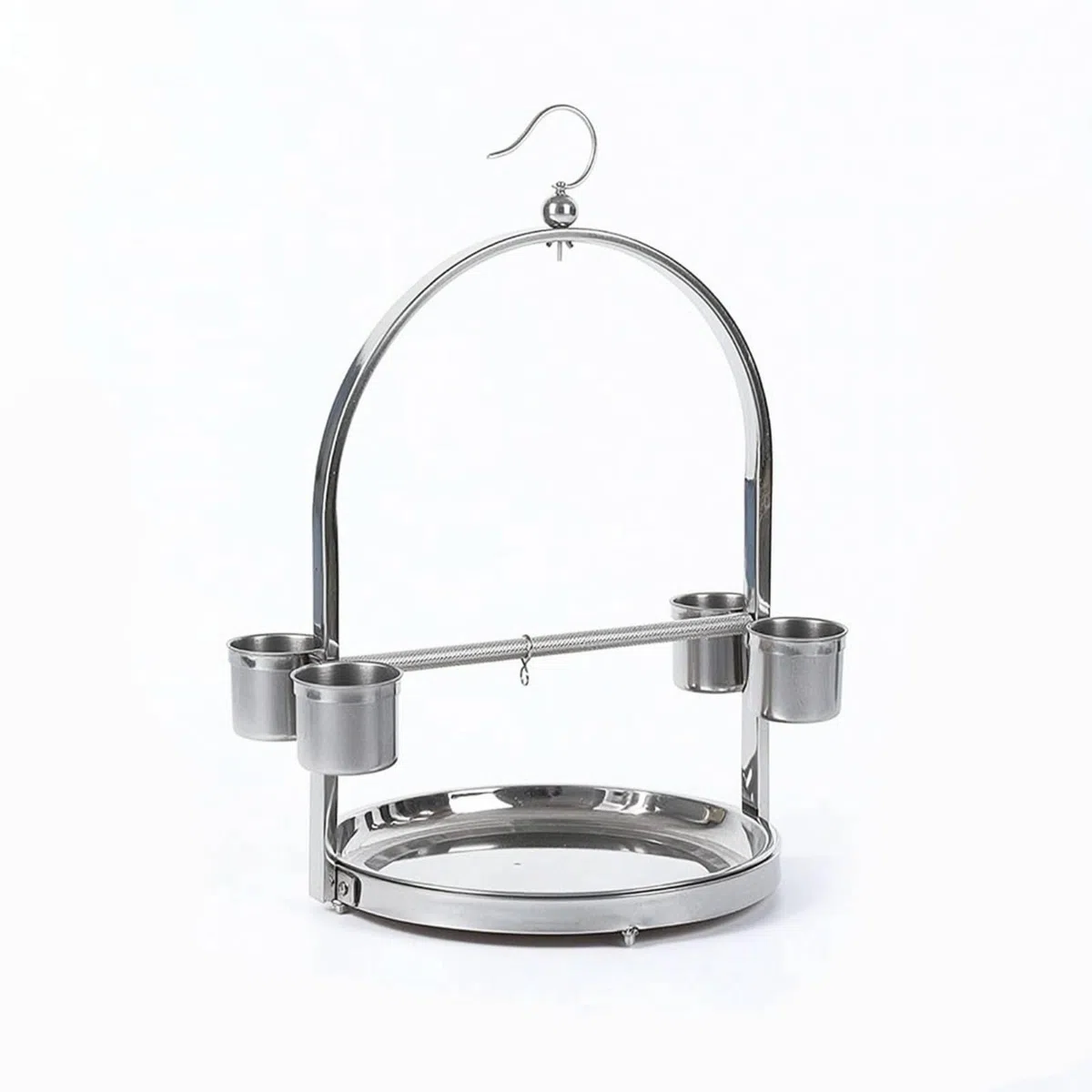 Colcolo Vogelständer Papageienständer Sitzstange Spielplatz Futterstation aus Rostfreiem Metall mit Quer-Stange Und Haken 4 Futter- Und Wassernäpfe Stabile, Mittel 32x50 cm