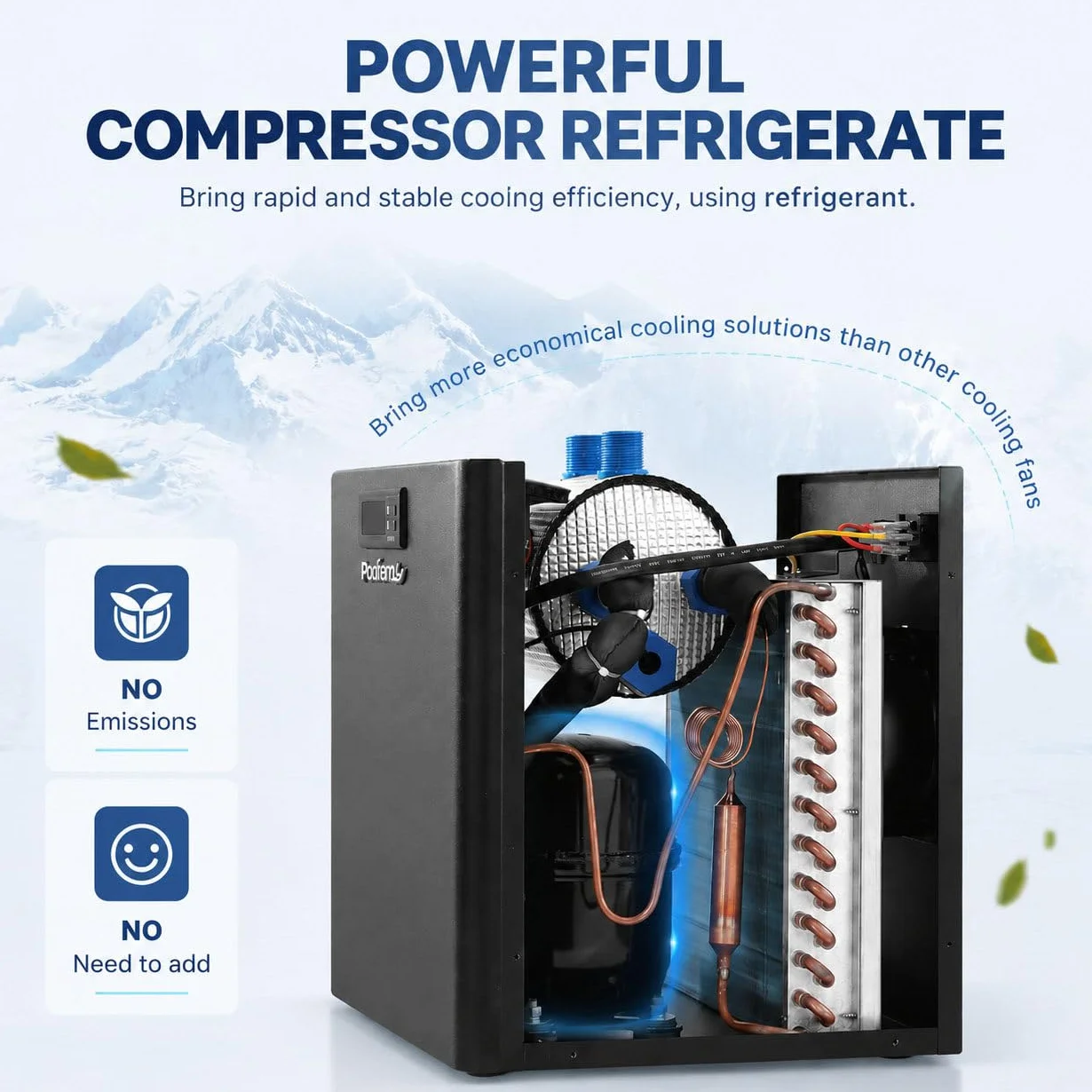 Aquarium Kühler 160L/300L/500L/1000L | Leiser Wasserkühler mit Kompressor für Hydrokultur,Axolotl, Quallen & Korallenriff | Durchlaufkühler für Süß- und Meerwasser Fischbecken 160L/42gal